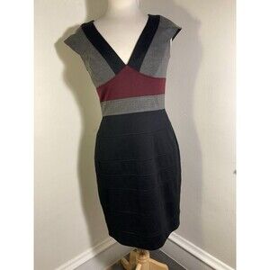 Maggie London Black Sexy V Neck Tight Dress Club Party Sexy Size 8 M Stretch